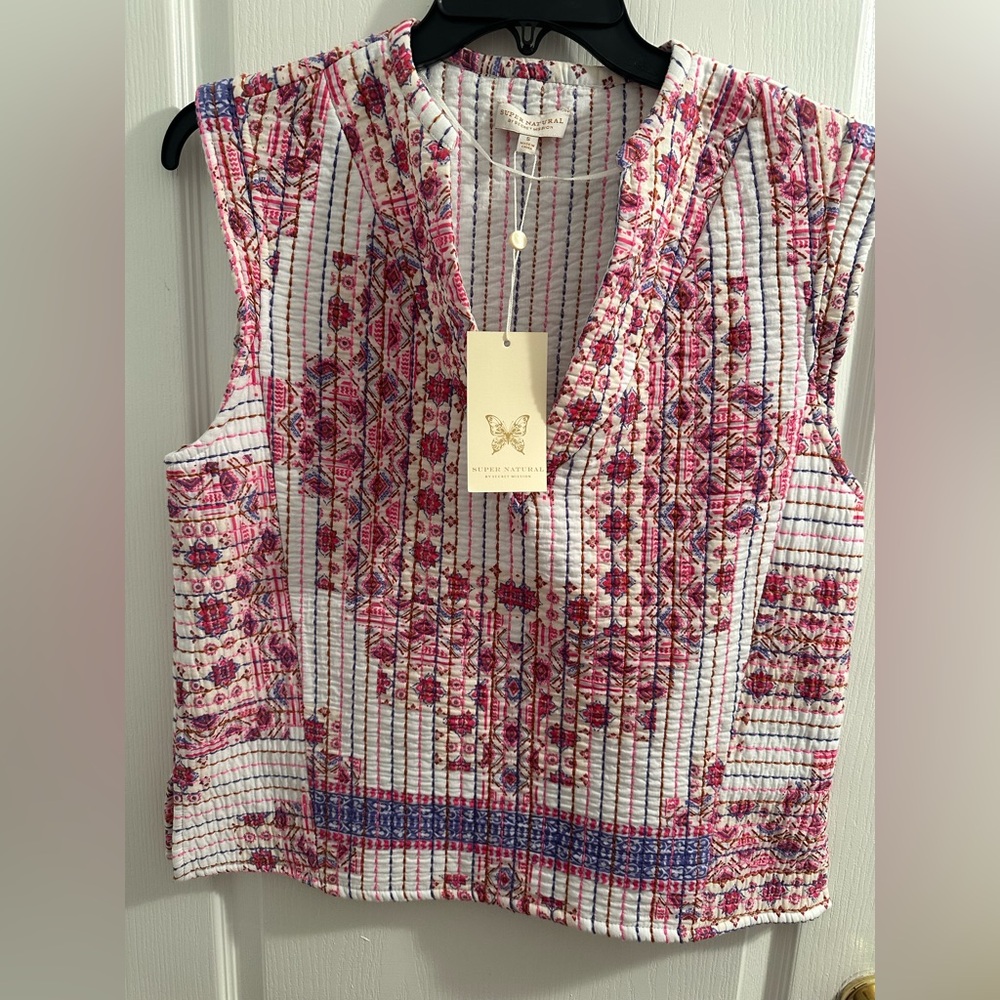 SUPER NATURAL By SECRET MISSION Women's Pink and Blue Patterned Top. So Unique - Picture 6 of 7